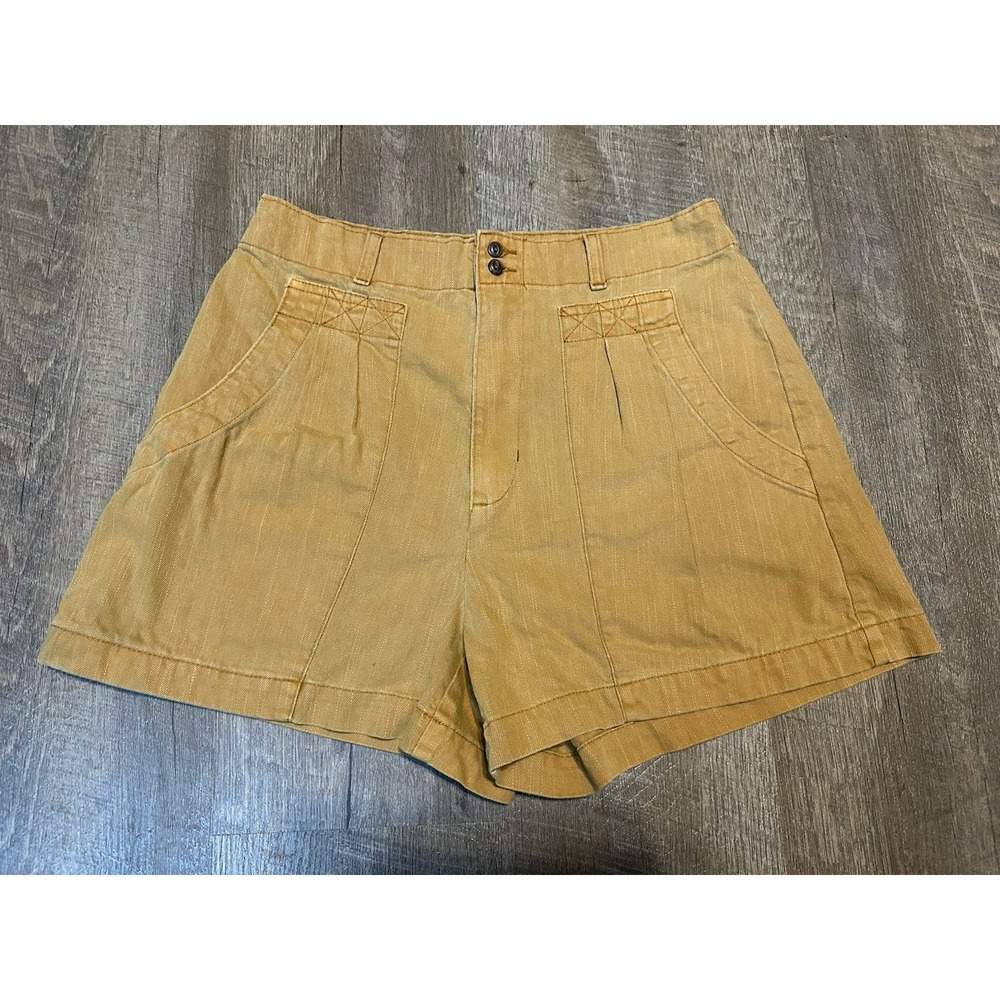 Universal Thread Mustard‎ Khaki Tan High Rise Line Pleated Denim Shorts Size 6